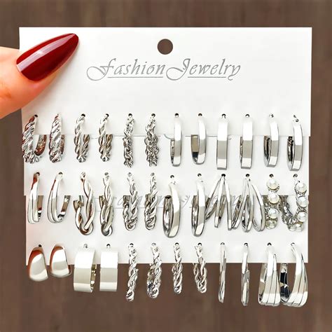 FNIO kore moda gümüş renk Metal büküm Hoop küpe seti  AliExpress. 