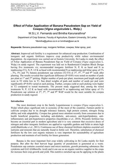 Foliar application of banana pseudostem sap based liquid organic ... - raincitystudios.com