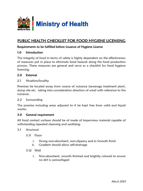 Food Hygiene Licensing Checklist | Ministry of Health - balustradellc