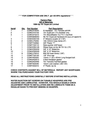 FOR COMPETITION USE ONLY Per US EPA Regulations