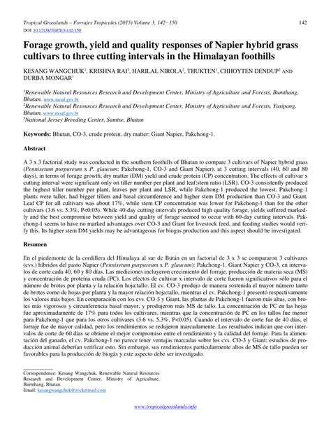 Forage growth, yield and quality responses of Napier hybrid grass ... - balustradellc