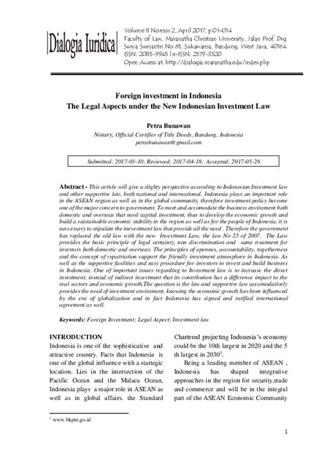 Foreign investment in Indonesia The Legal Aspects … - balustradellc