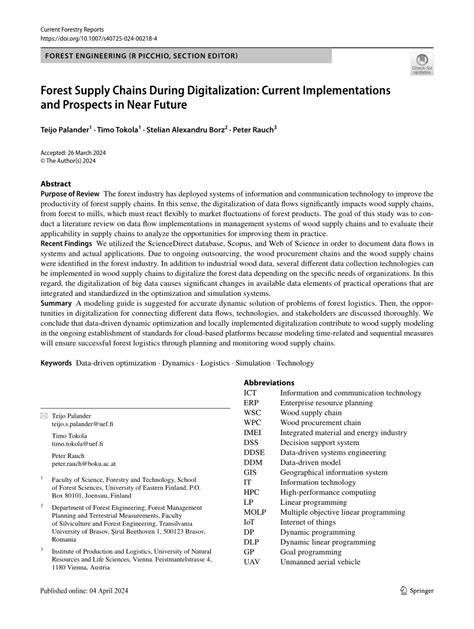 Forest Supply Chains During Digitalization: Current ... - Springer - raincitystudios.com