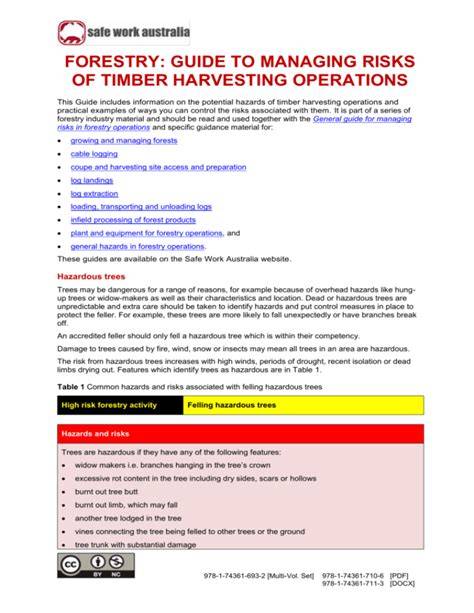 Forestry: Guide to managing risks of timber harvesting operations - raincitystudios.com