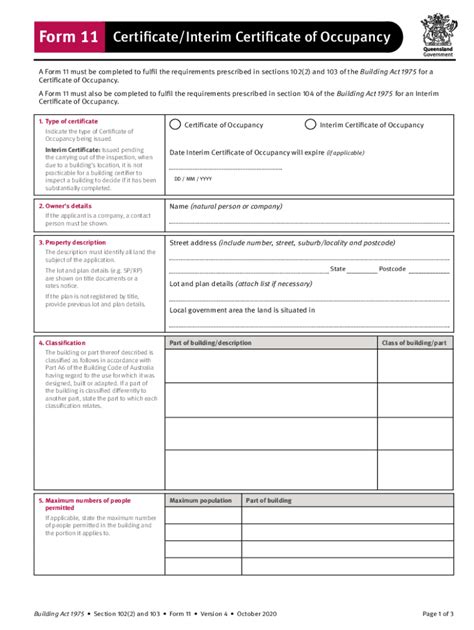 Form 11 Certificate/Interim Certificate of Occupancy - balustradellc