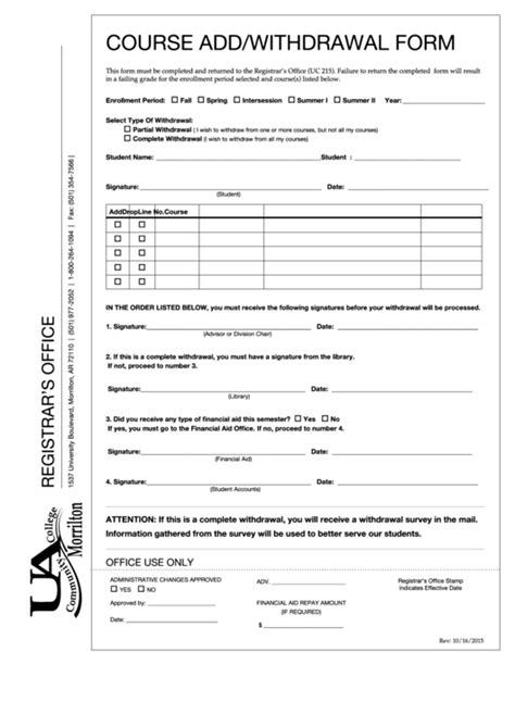 FORM FOR WITHDRAWAL OF ENROLLMENT/REGISTRATION