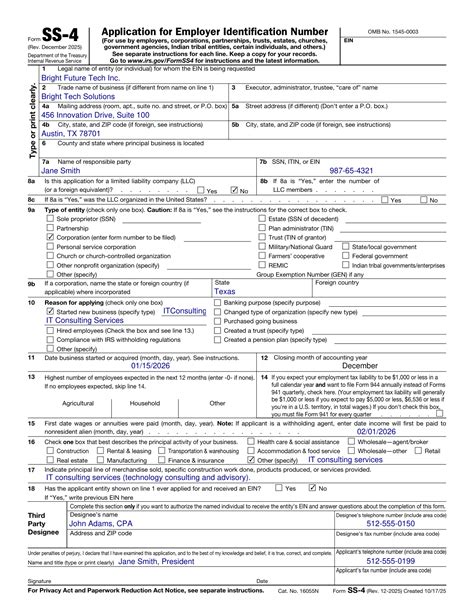 Form SS-4 (Rev. December 2025) - Internal Revenue Service - balustradellc