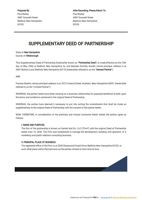 Format of supplementary partnership deed [Resolved] - balustradellc