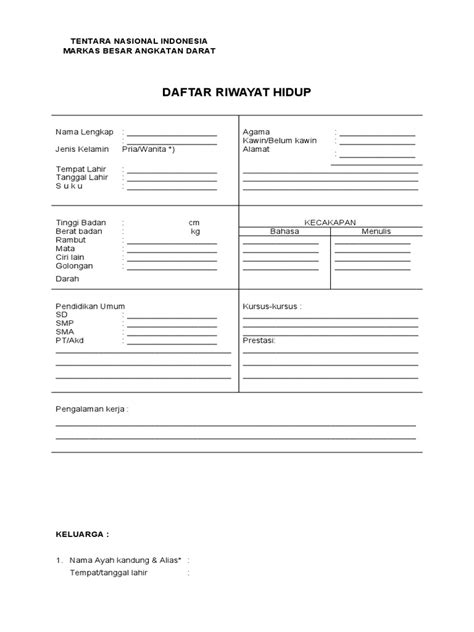Format Riwayat Hidup Tenaga Ahli TNI AD - balustradellc
