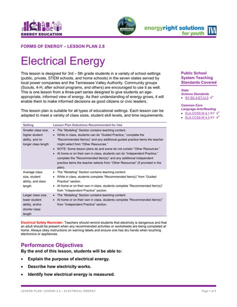 FORMS OF ENERGY – LESSON PLAN 2.1 Introduction to …