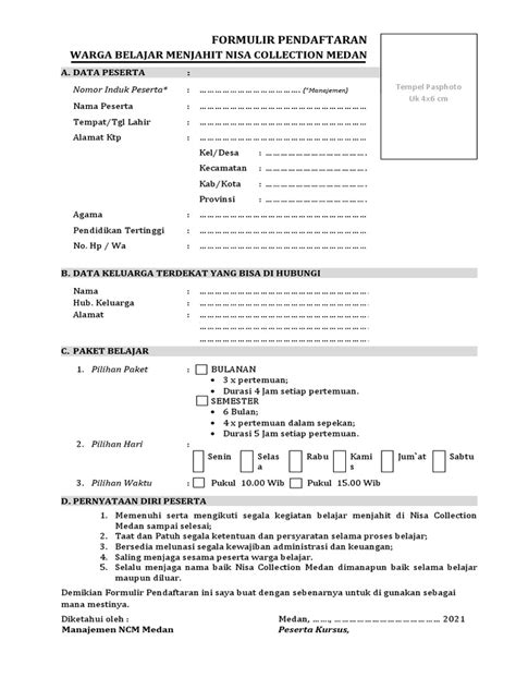 Formulir Pendaftaran Kursus Menjahit - balustradellc