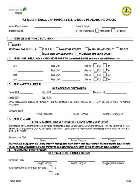Formulir Pengajuan Kimper PT Adaro | PDF | Bisnis - balustradellc