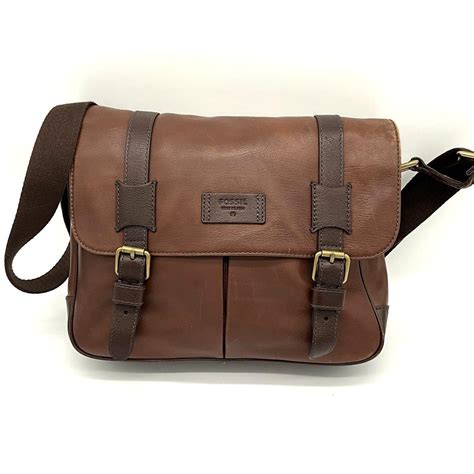 Fossil Men's Messenger Crossbody Satchel Brown Leather Bag - balustradellc