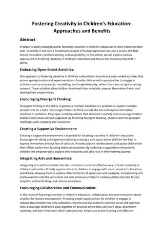 Fostering Creativity in Children to Encourage Innovation - balustradellc