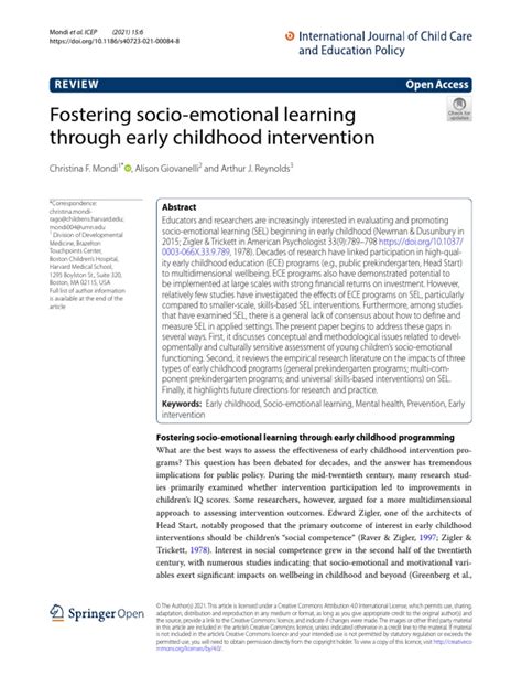 Fostering socio-emotional learning through early childhood ... - Springer - balustradellc