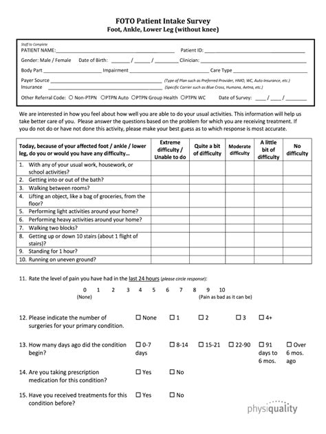 FOTO Patient Intake Survey Foot/Ankle - sirmpc.com