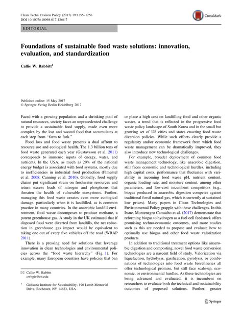 Foundations of sustainable food waste solutions: innovation ... - Springer - raincitystudios.com