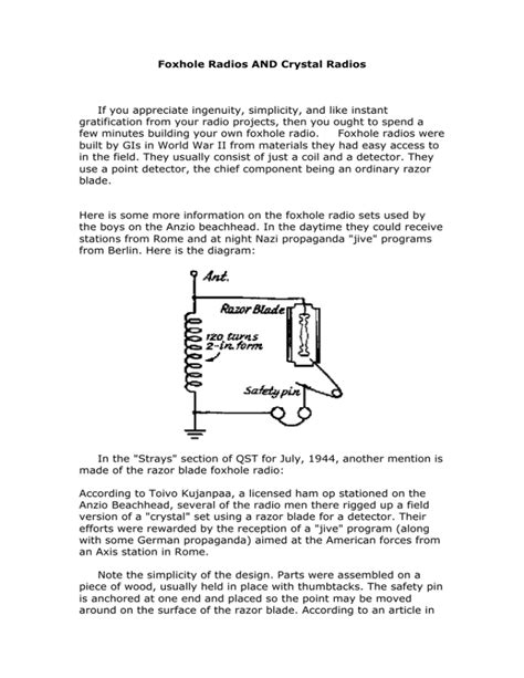 Foxhole Radios AND Crystal Radios manual - Rage University - balustradellc