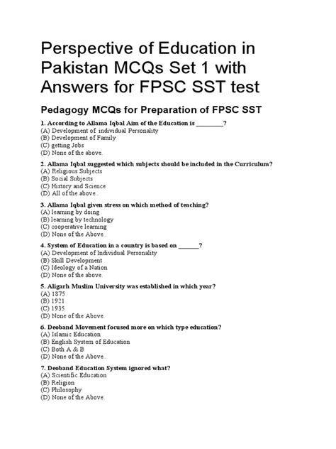 FPSC SST Education professional MCQ 1. Which of the following ... - balustradellc