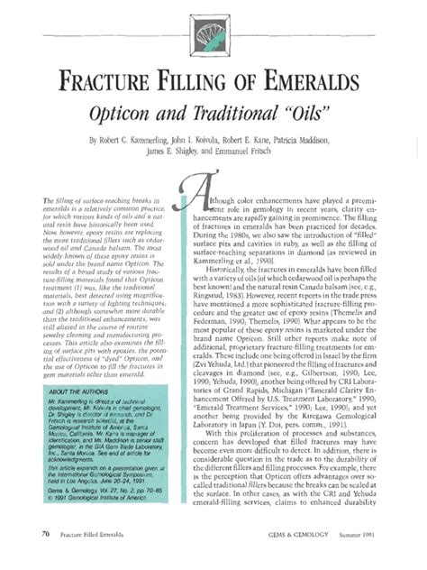 Fracture Filling of Emeralds Opticon and Traditional "Oils" - GIA - balustradellc