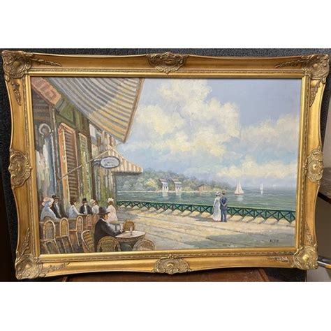 Framed Oil on Canvas Of Evening Bistro Scene - WorthPoint - balustradellc