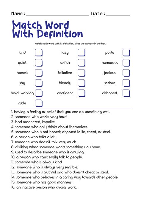 FREE! Definitions and a worksheet