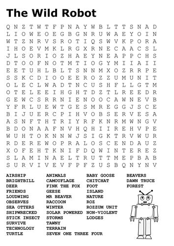 FREE! The Wild Robot Word Search Teaching resources Printable