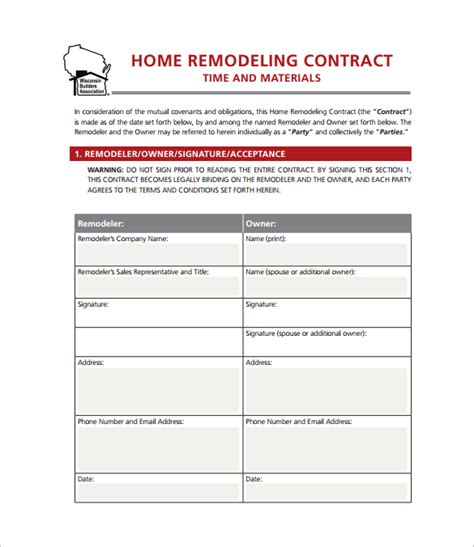 FREE 10+ Remodeling Contract Templates in MS Word Google Docs Pages
