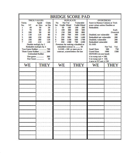 FREE 10+ Sample Bridge Score Sheets in PDF