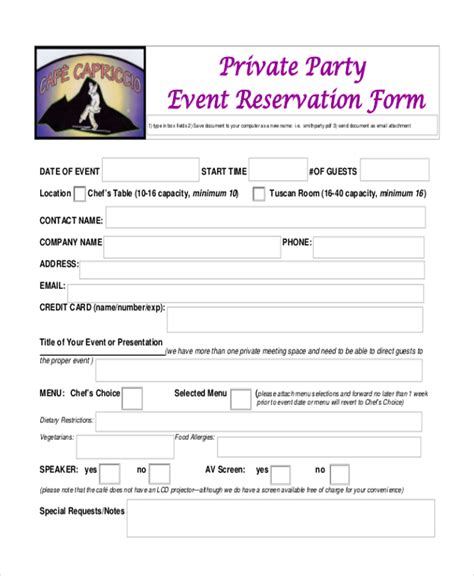 FREE 10+ Sample Party Reservation Forms in PDF MS Word