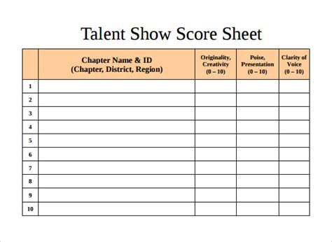 FREE 10+ Sample Talent Show Score Sheet Templates in Google Docs MS