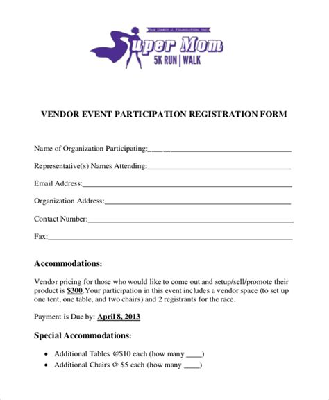 FREE 10+ Sample Vendor Event Forms in PDF MS Word