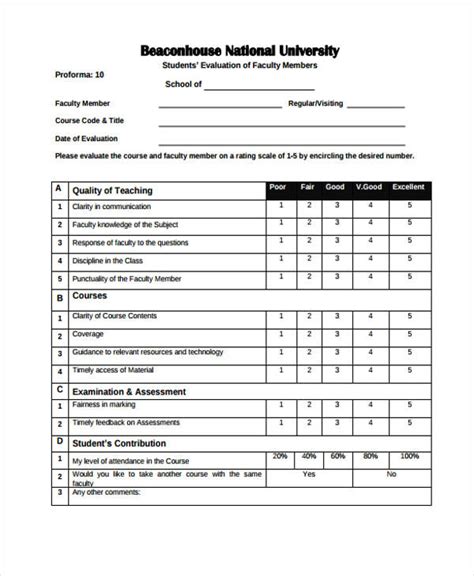 FREE 10+ Student Evaluation Forms in PDF MS Word
