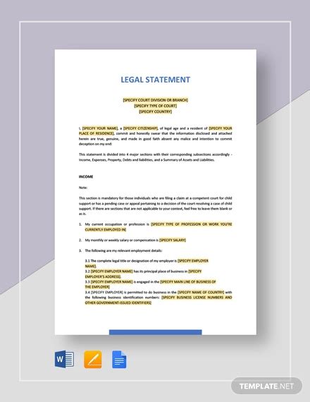 FREE 11+ Legal Statement Templates in Google Docs MS Word Pages PDF