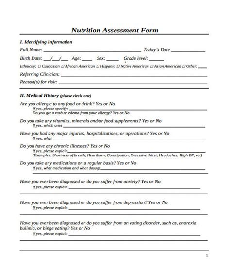 FREE 11+ Nutrition Assessment Forms in PDF Ms Word