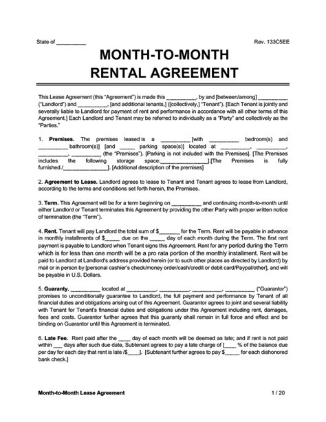 FREE 11+ Sample Month to Month Rental Agreement Forms in PDF MS Word
