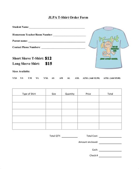 FREE 11+ Sample T Shirt Order Forms in PDF MS Word