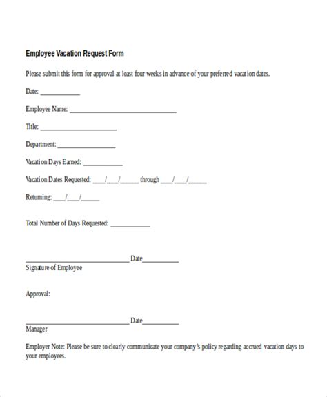 FREE 11+ Sample Vacation Request Forms in PDF MS Word Excel