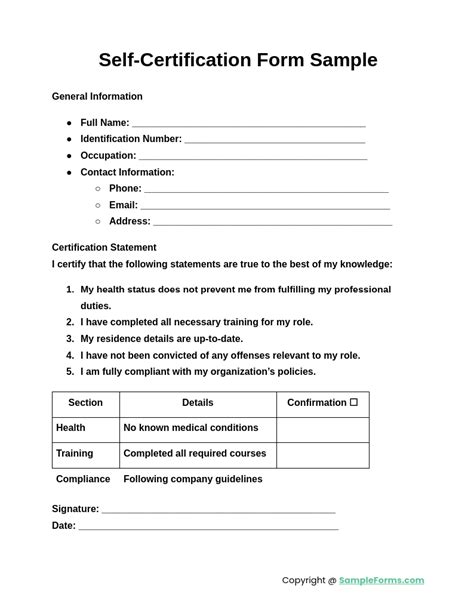 FREE 11+ SelfCertification Forms in PDF MS Word