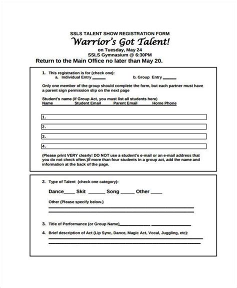 FREE 11+ Talent Show Registration Forms in PDF MS Word