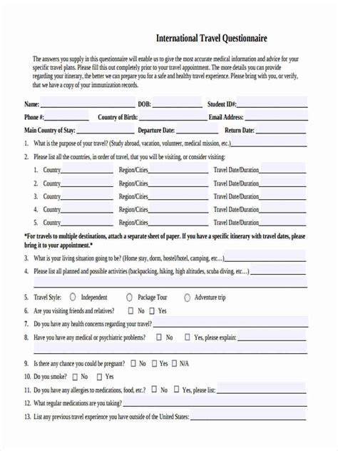 FREE 11+ Travel Questionnaire Forms in PDF Excel Ms Word