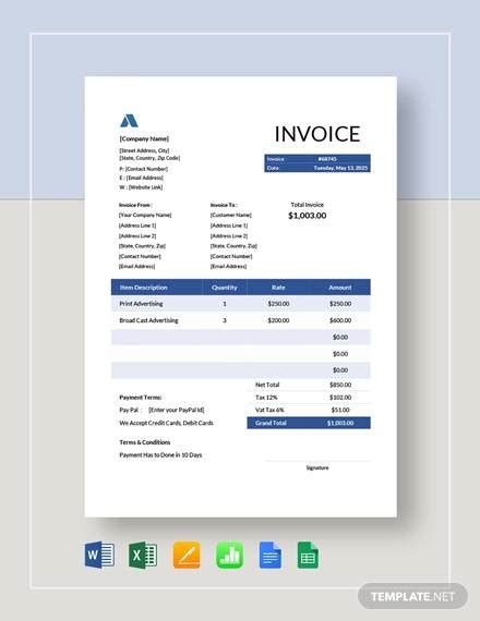 FREE 12+ Advertising Invoice Templates in PDF MS Word Excel