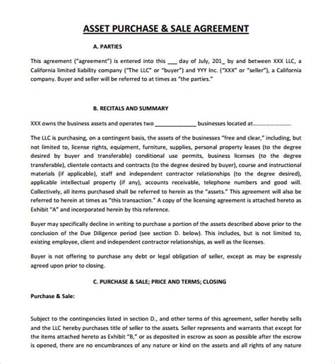 FREE 12+ Sample Asset Purchase Agreement Templates in PDF MS Word