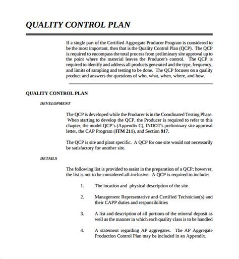 FREE 12+ Sample Quality Control Plan Templates in PDF MS Word Pages