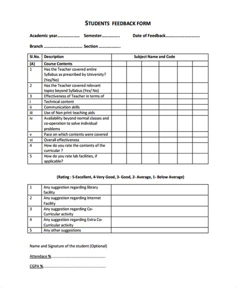 FREE 12+ Student Feedback Form Samples & Templates