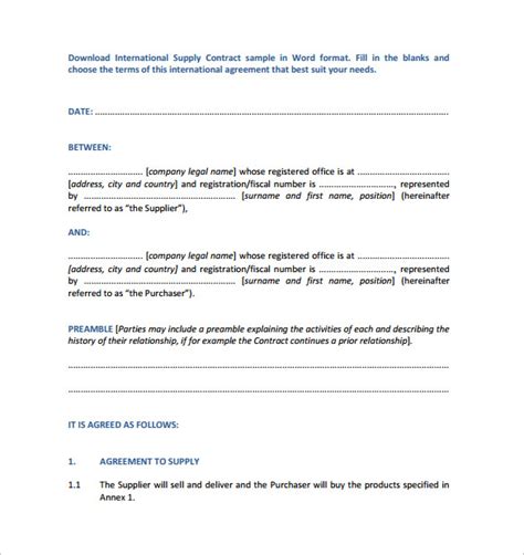 FREE 12+ Supply Contract Templates in PDF MS Word Google Docs Pages