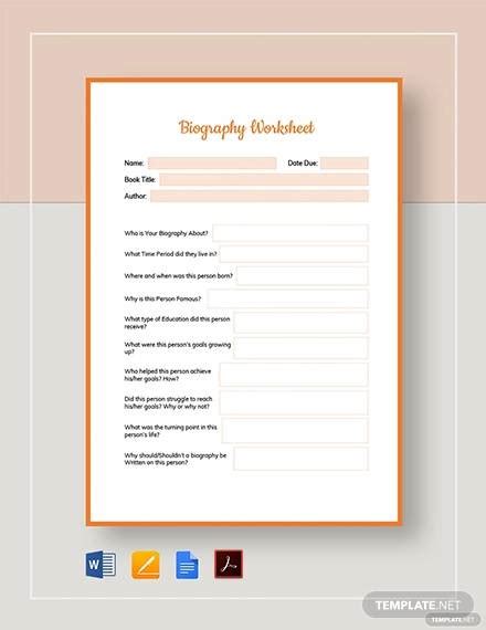 FREE 13+ Biography Worksheet Templates in PDF MS Word