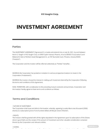 FREE 13+ Investment Agreements Samples in PDF Google Docs Pages