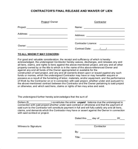 FREE 13+ Lien Release Sample Forms in MS Word PDF Excel