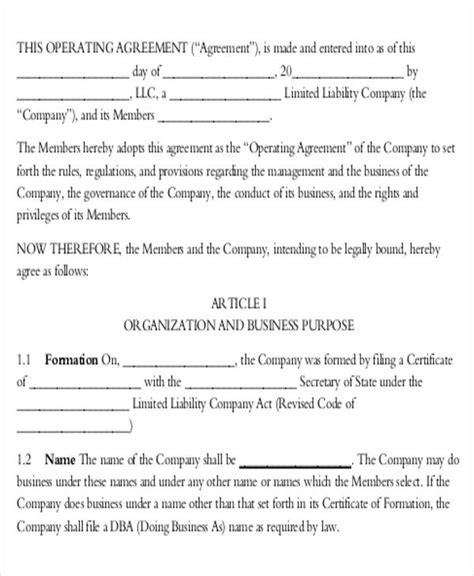 FREE 14+ Operating Agreements Samples in PDF Google Docs Apple Pages